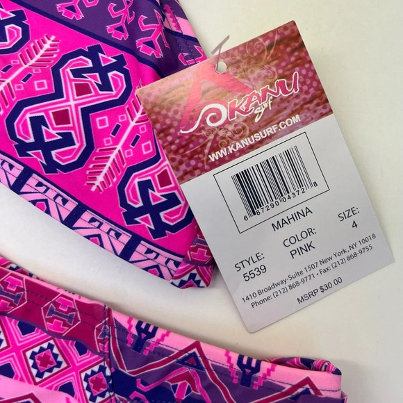 NWT Kanu Surf Girls Bikini/Bathing Suit. Pink Purple Fringe Size 4 - Picture 3 of 5